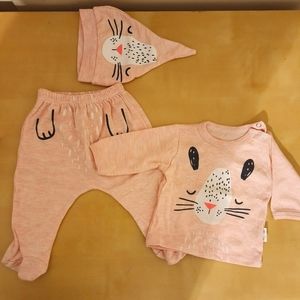 3pcs Infant Set, Pink Bunny
